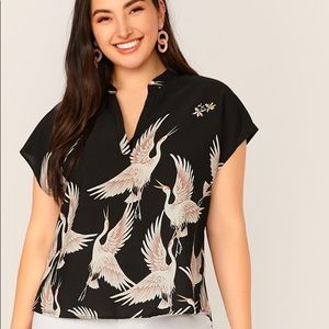 SHEIN Plus Crane Print high low hem top 2xl